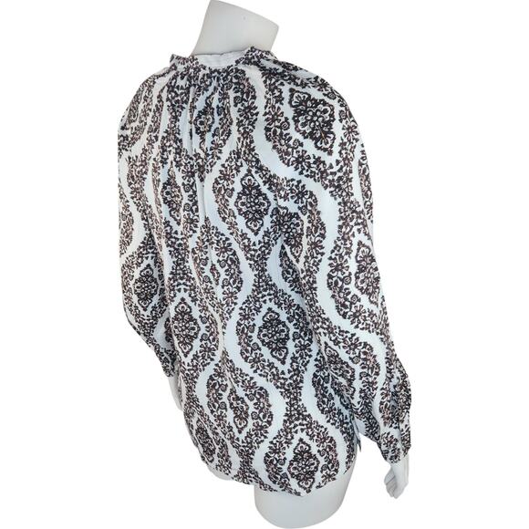 Belle by Kim Gravel Floral Ikat Blouson Sleeve Blouse Hot Fudge XX-Small - Picture 9 of 15